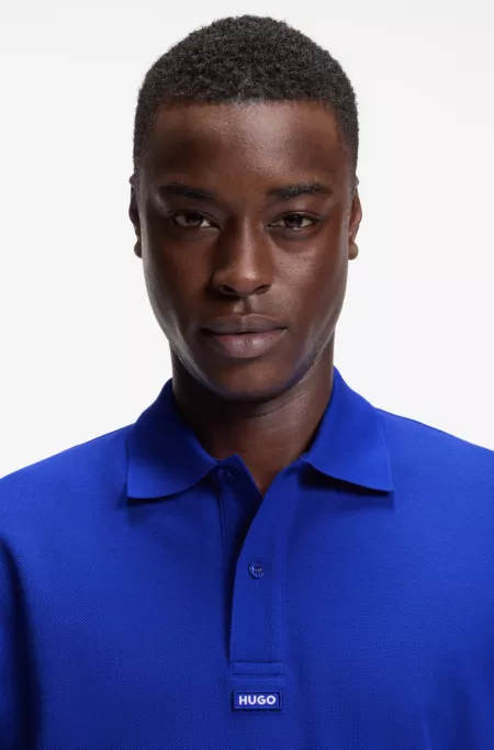 Cotton-piqué polo shirt with blue logo badge