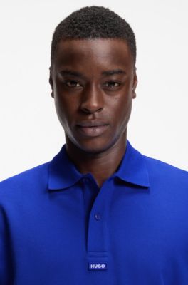 Cotton-piqu&eacute; polo shirt with blue logo badge, Light Blue