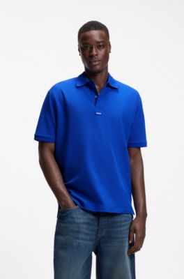 Cotton-piqu&eacute; polo shirt with blue logo badge, Light Blue