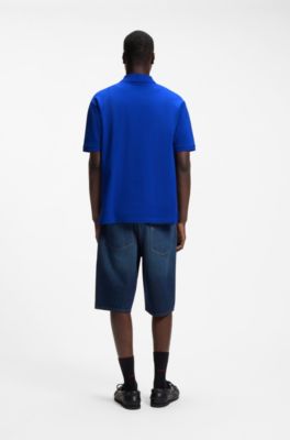 Cotton-piqu&eacute; polo shirt with blue logo badge, Light Blue