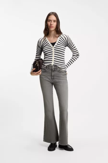 Flared-fit jeans in marble-look stretch denim