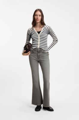 Flared-fit jeans in marble-look stretch denim, Grey