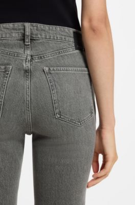 Flared-fit jeans in marble-look stretch denim, Grey