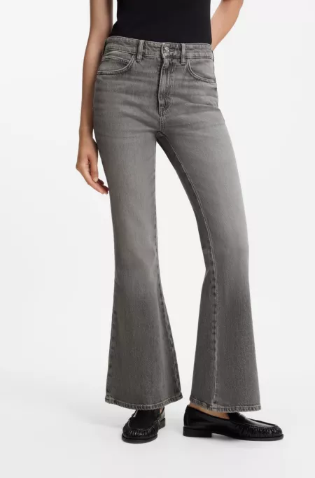 Flared-fit jeans in marble-look stretch denim