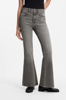 Flared-fit jeans in marble-look stretch denim, Grey