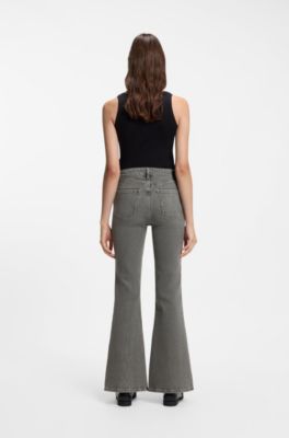 Flared-fit jeans in marble-look stretch denim, Grey