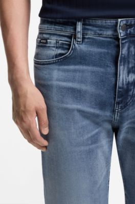 Straight-leg jeans in a stretch cotton blend, Turquoise