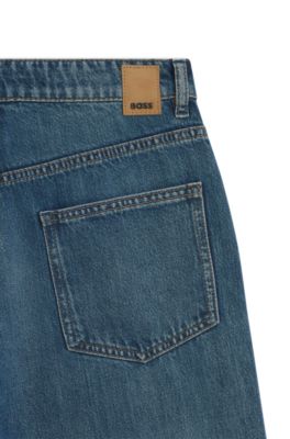 Boyfriend-fit jeans in indigo cotton blend, Light Blue