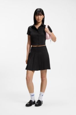 Slim-fit polo top in stretch cotton, Black