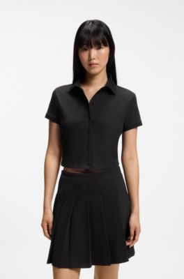 Slim-fit polo top in stretch cotton, Black