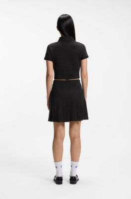 Slim-fit polo top in stretch cotton, Black