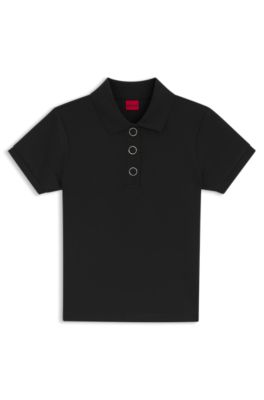 Slim-fit polo shirt with metal buttons, Black