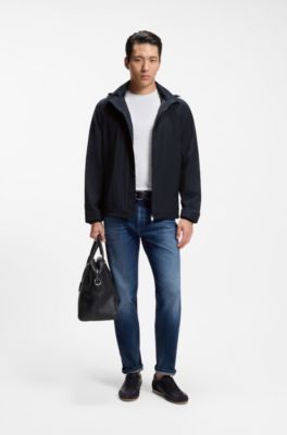 Regular-fit hooded jacket with water-repellent finish, Dark Blue