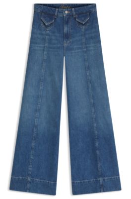Wide-leg high-rise jeans in vintage-wash denim, Dark Blue