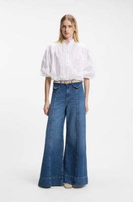 Wide-leg high-rise jeans in vintage-wash denim, Dark Blue