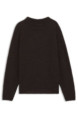 Jersey en mezcla de alpaca con cuello ingl&eacute;s, Marr&oacute;n