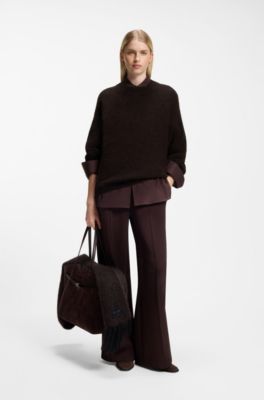 Alpaca-blend sweater with mock neck, Brown