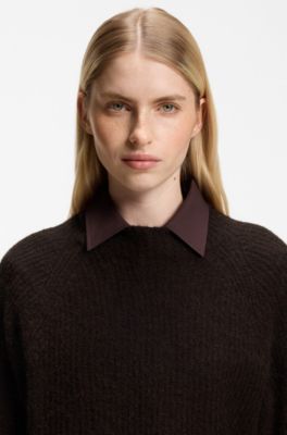 Alpaca-blend sweater with mock neck, Brown