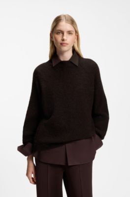 Alpaca-blend sweater with mock neck, Brown