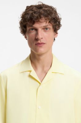 Camisa relaxed fit BOSS BY BECKHAM en tejido fluido, Desbordamiento de color beige