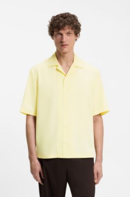 Camisa relaxed fit BOSS BY BECKHAM en tejido fluido, Desbordamiento de color beige