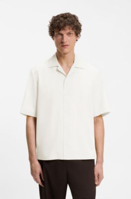 BOSS BY BECKHAM relaxed-fit shirt in fluid fabric, Beige