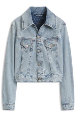 Slim trucker jacket in marble-wash denim, Light Blue