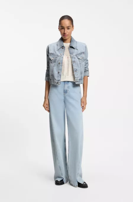 Slim trucker jacket in marble-wash denim