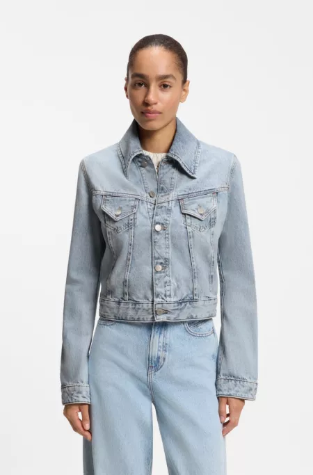 Slim trucker jacket in marble-wash denim