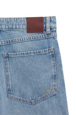 Vaqueros tobilleros relaxed fit de tiro medio, Azul