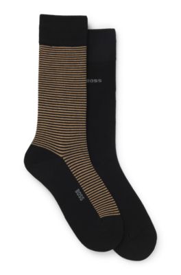 Paquete de dos pares de calcetines de largo est&aacute;ndar con logo, Negro
