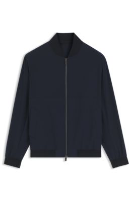 Slim-fit jacket in micro-patterned stretch fabric, Dark Blue