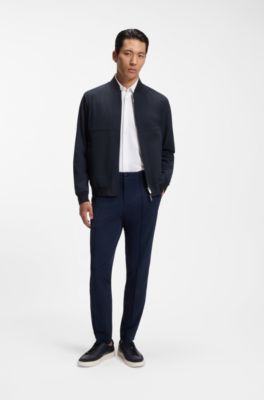 Slim-fit jacket in micro-patterned stretch fabric, Dark Blue