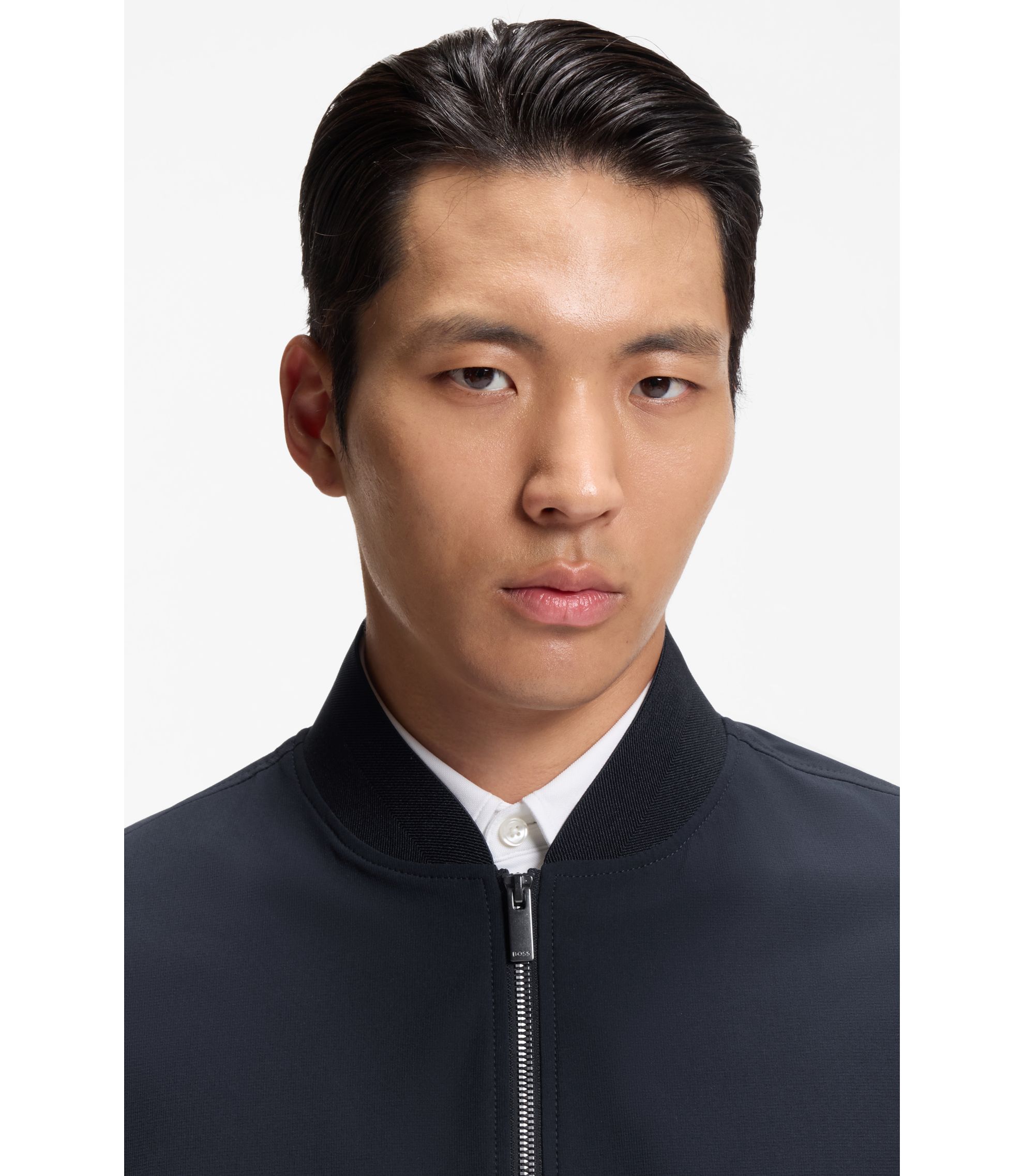 BOSS - Slim-fit jacket in micro-patterned stretch fabric - Dark Blue
