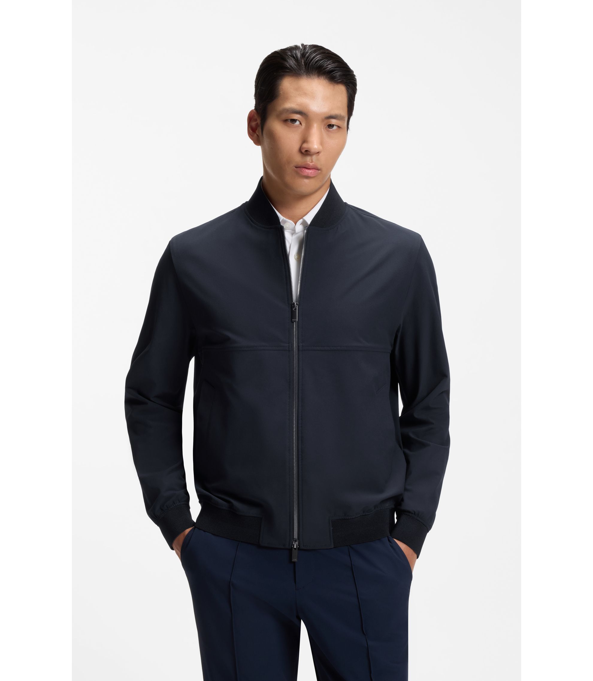 BOSS - Slim-fit jacket in micro-patterned stretch fabric - Dark Blue