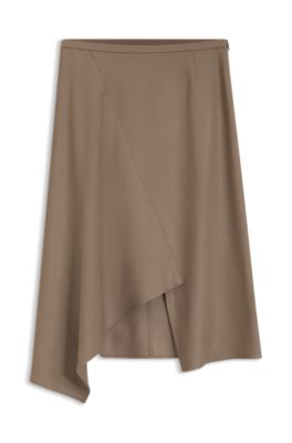 A-line skirt with asymmetrical hem, Brown