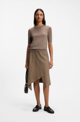 Jupe &eacute;vas&eacute;e avec ourlet asym&eacute;trique, Marron