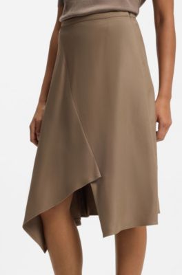 A-line skirt with asymmetrical hem, Brown