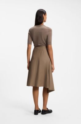 Jupe &eacute;vas&eacute;e avec ourlet asym&eacute;trique, Marron