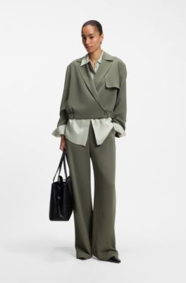 Chaqueta relaxed fit de crep&eacute; japon&eacute;s, Verde oscuro