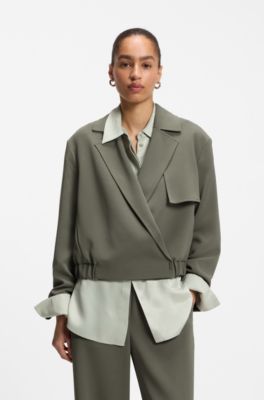 Veste Relaxed en cr&ecirc;pe japonais, Vert sombre