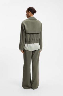 Chaqueta relaxed fit de crep&eacute; japon&eacute;s, Verde oscuro