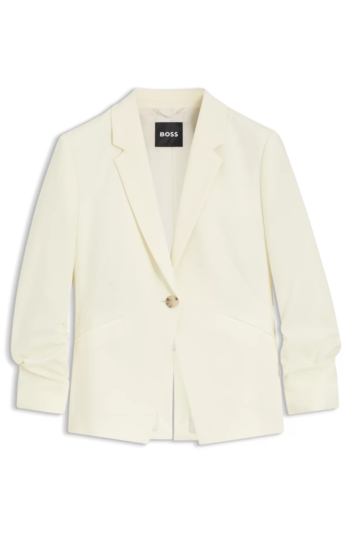 Blazer Slim en crêpe japonais avec manches froncées, Beige clair