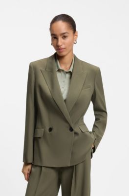 Regular-fit blazer in pinstripe stretch crepe, Green