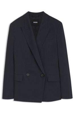 Regular-fit blazer in pinstripe stretch crepe, Patterned
