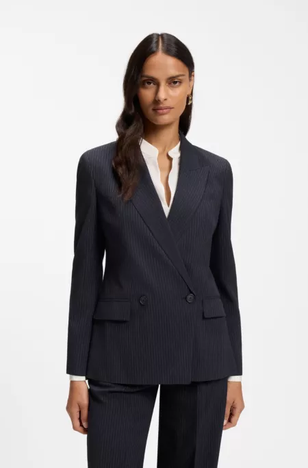 Regular-fit blazer in pinstripe stretch crepe