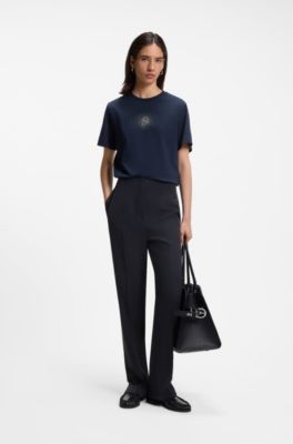 Straight-fit pants in matte fabric, Dark Blue