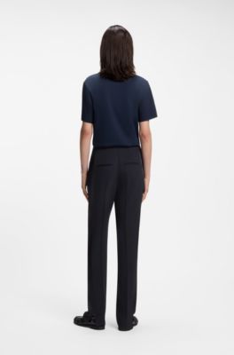 Straight-fit pants in matte fabric, Dark Blue