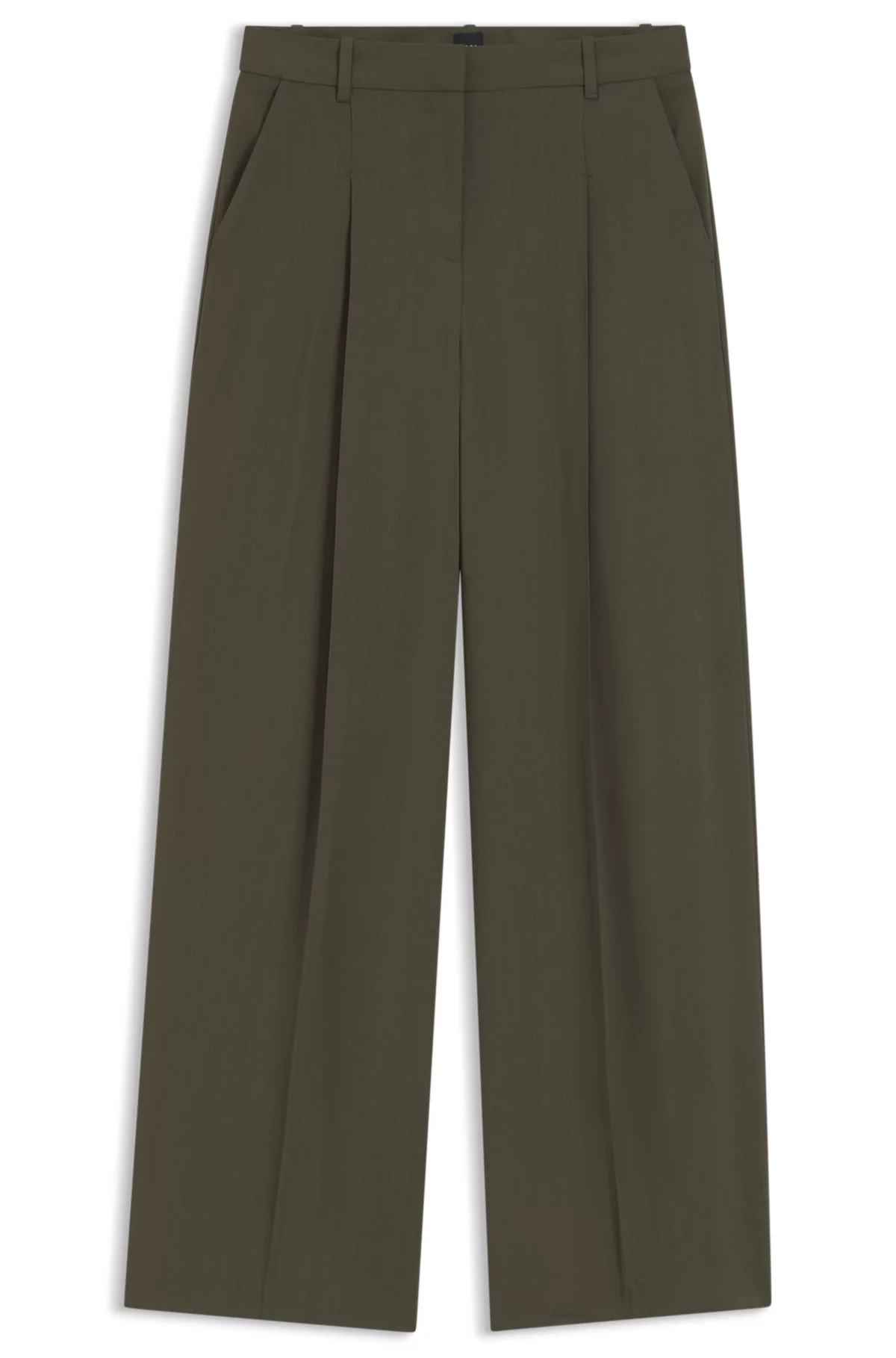Pantalones regular fit en crepé elástico con raya diplomática, Verde