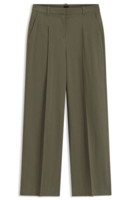 Pantalones regular fit en crep&eacute; el&aacute;stico con raya diplom&aacute;tica, Verde